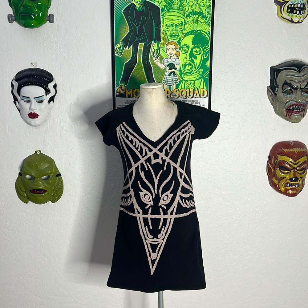 🌙  Kreepsville666 Baphomet Gothic Body Con Dress! 🖤